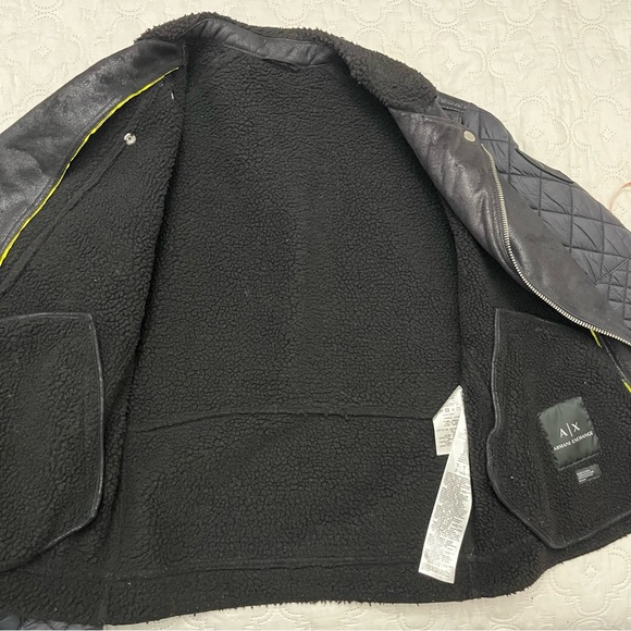 Armani Exchange AX Men’s Black Moto Jacket Faux Sherpa Lined Size M - Picture 14 of 16